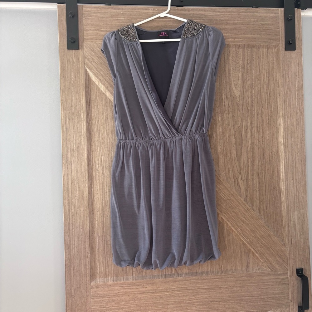 bebe Gray Mini Dress with Embellished Shoulders